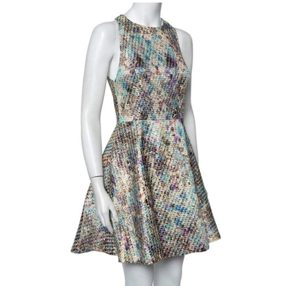 Alice + Olivia Lurex Jaquard cutout detail mini dress